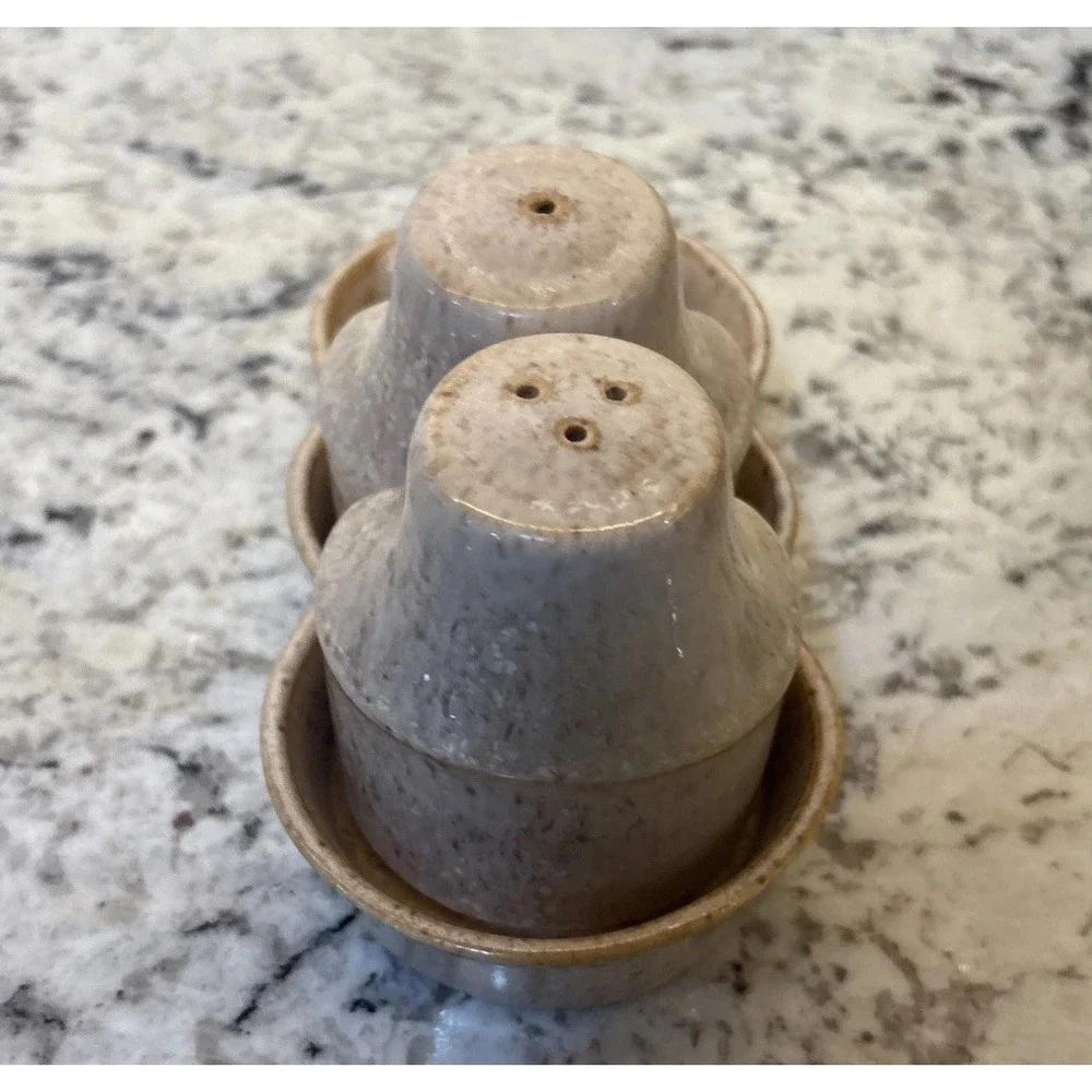 Vintage Israel Salt and Pepper Nurit Pottery Abstract MCM Toothpick Holder Caddy